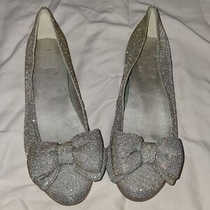 New York Transit Silver Glitter Flats with Bow